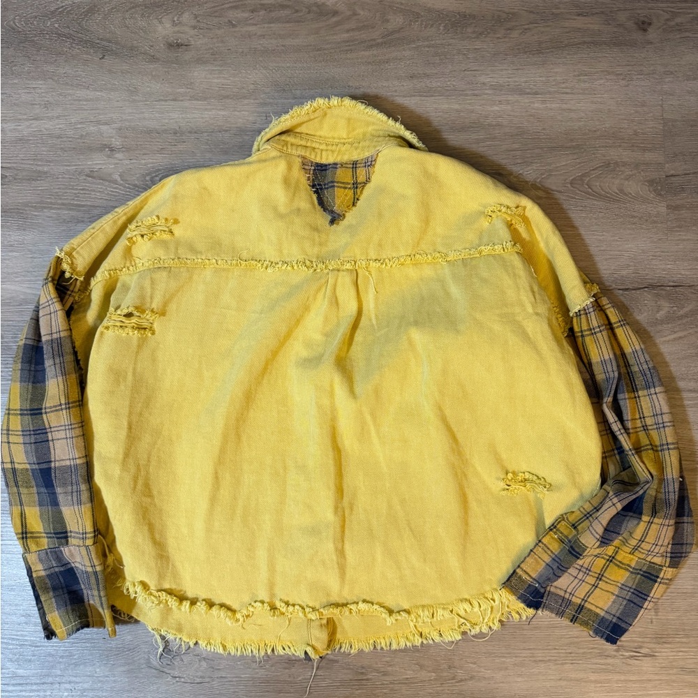 Pol Oversized Patchwork Distressed Yellow Plaid S… - image 2
